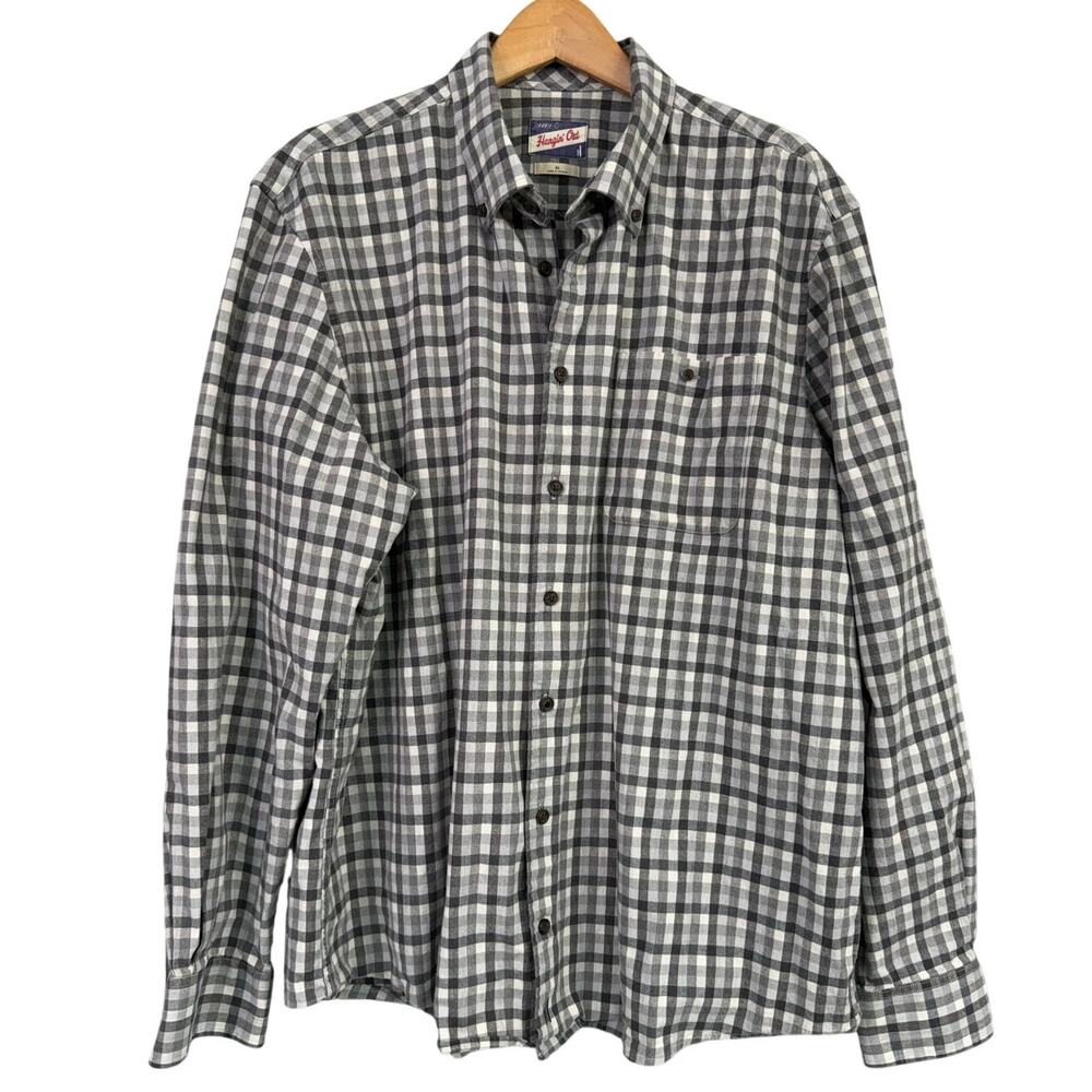 Johnnie-O Hangin' Out Button Down Long Sleeve Plaid Shirt Size XL Black Grey